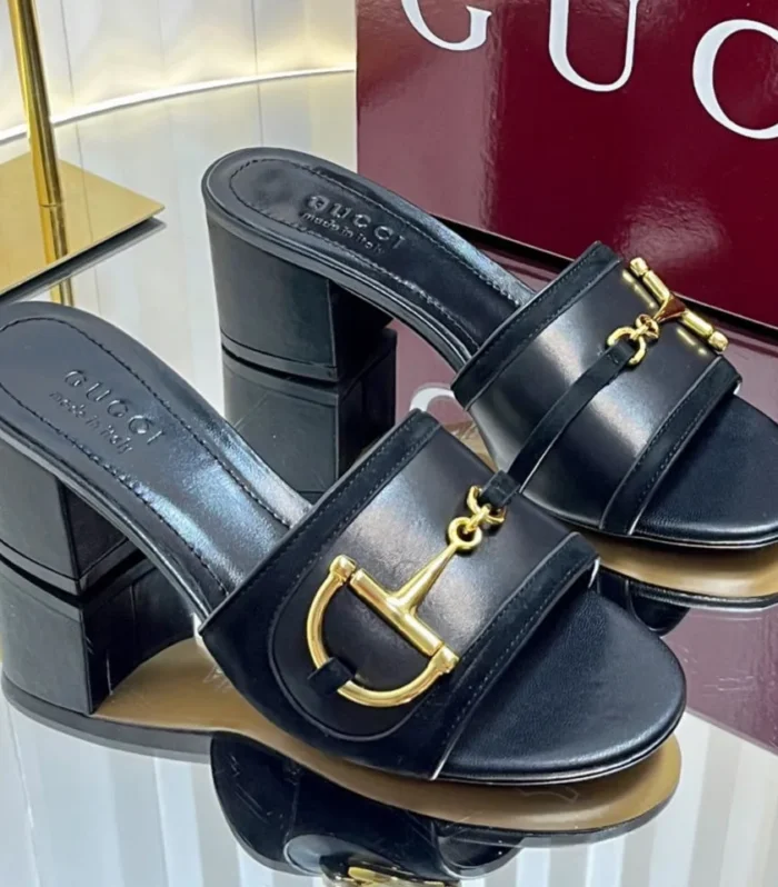 GC 25 Horsebit Sandals 50mm Black Suede Sheepskin 294656