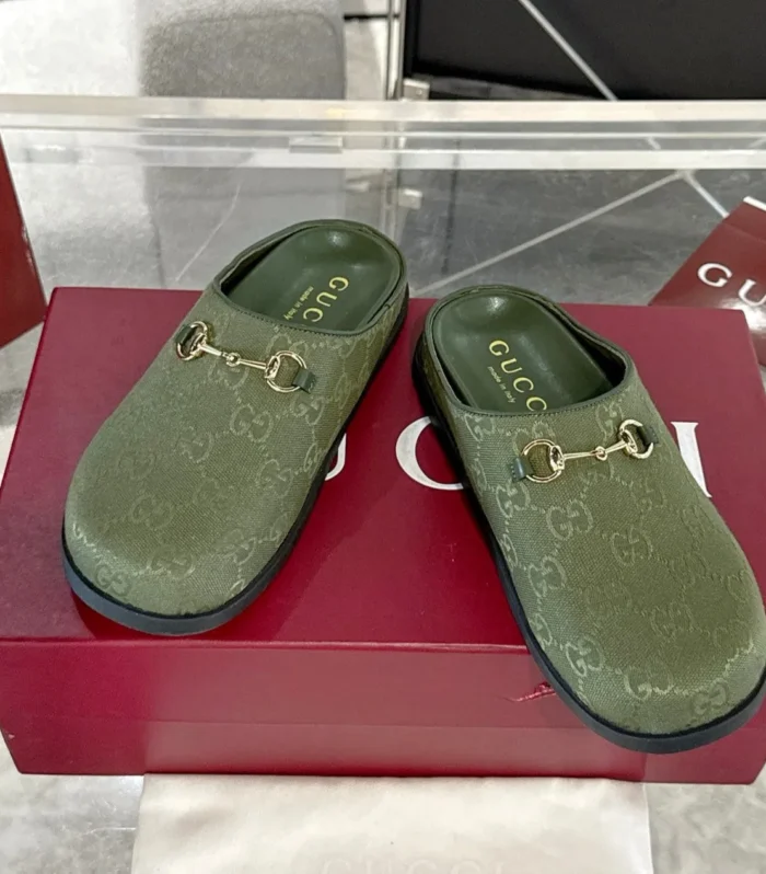 GC 25 Horsebit Mule Green Monogram Canvas