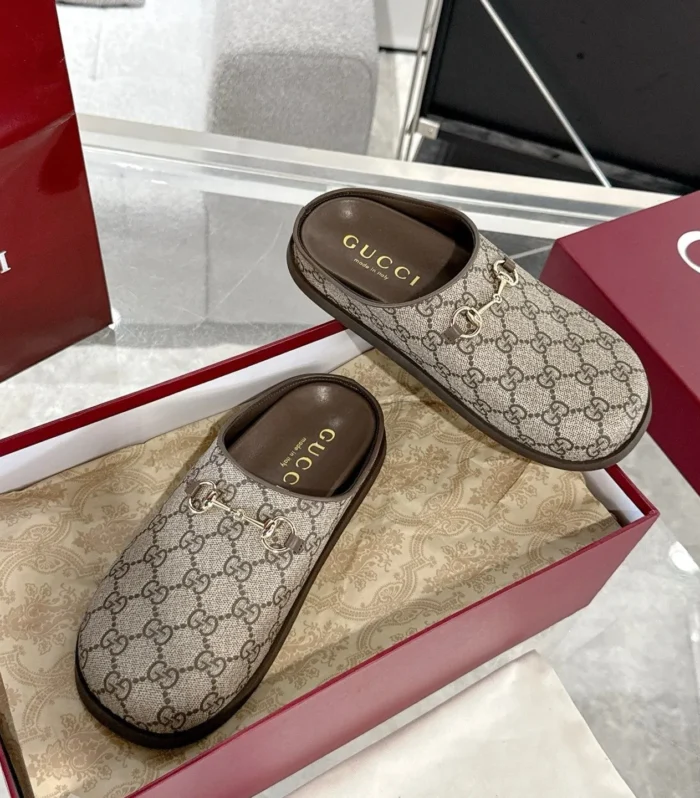 GC 25 Horsebit Mule Beige Ebony Monogram Canvas