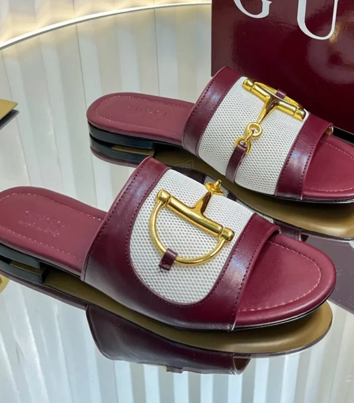 GC 25 Horsebit GG Sandals Red Canvas Sheepskin 294661