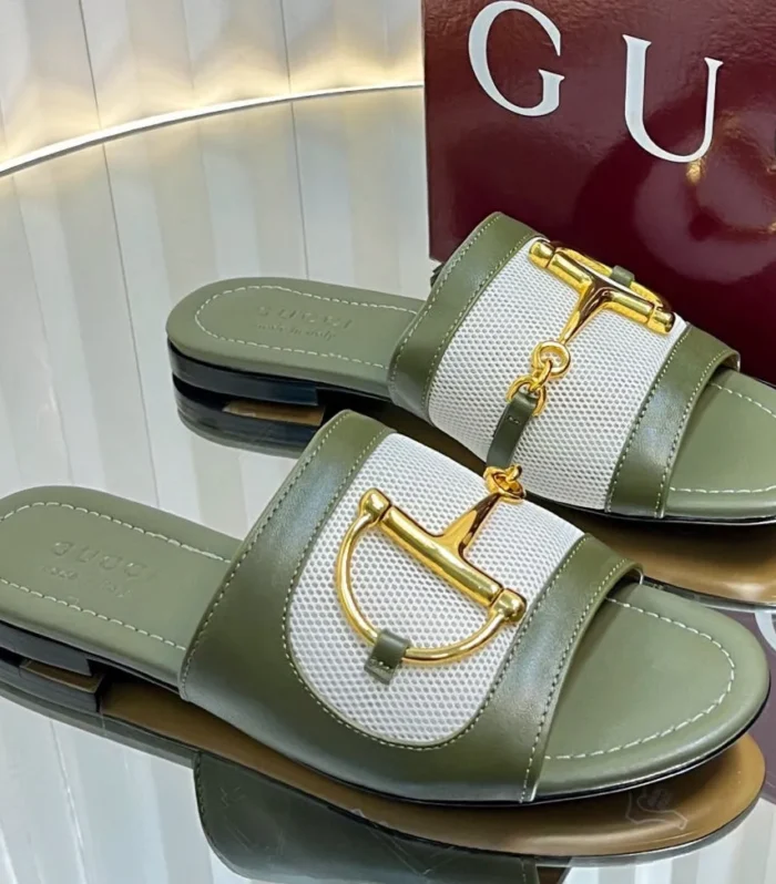 GC 25 Horsebit GG Sandals Dark Green Canvas Sheepskin 294663