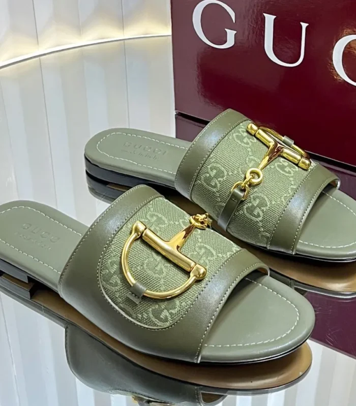 GC 25 Horsebit GG Sandals Dark Green Canvas 294675