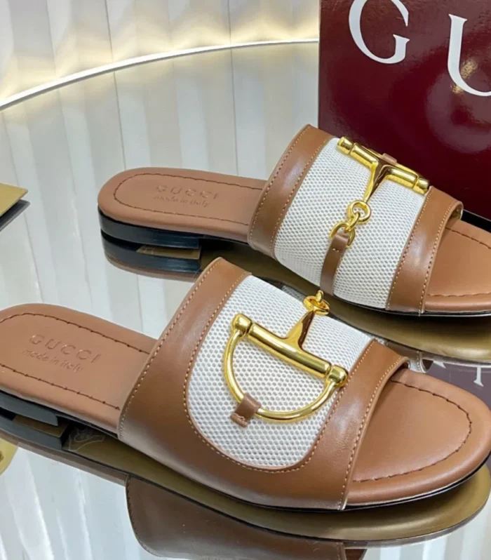 GC 25 Horsebit GG Sandals Brown Canvas Sheepskin 294662