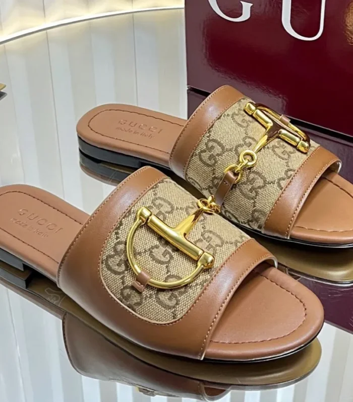 GC 25 Horsebit GG Sandals Brown Canvas 294674