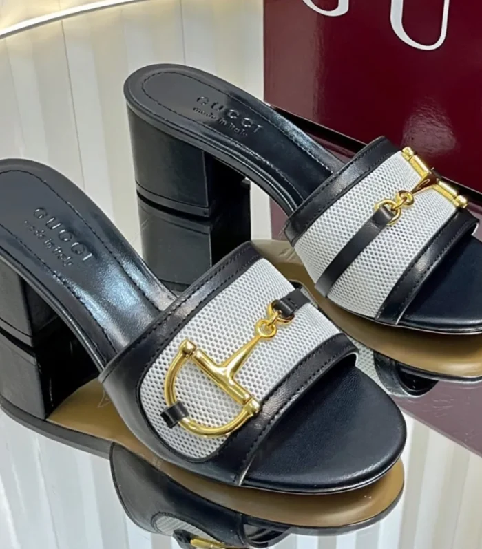 GC 25 Horsebit GG 50mm Sandals black Canvas Sheepskin 294668