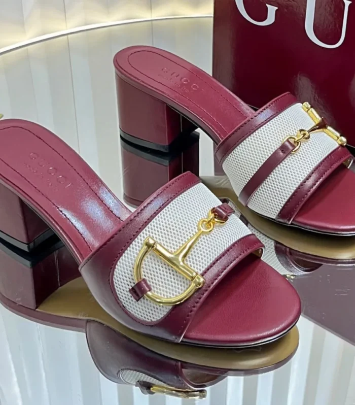 GC 25 Horsebit GG 50mm Sandals Red Canvas Sheepskin 294665