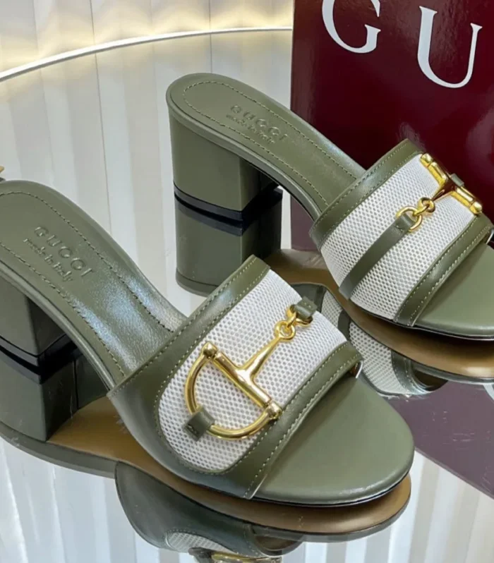 GC 25 Horsebit GG 50mm Sandals Dark Green Canvas Sheepskin 294667