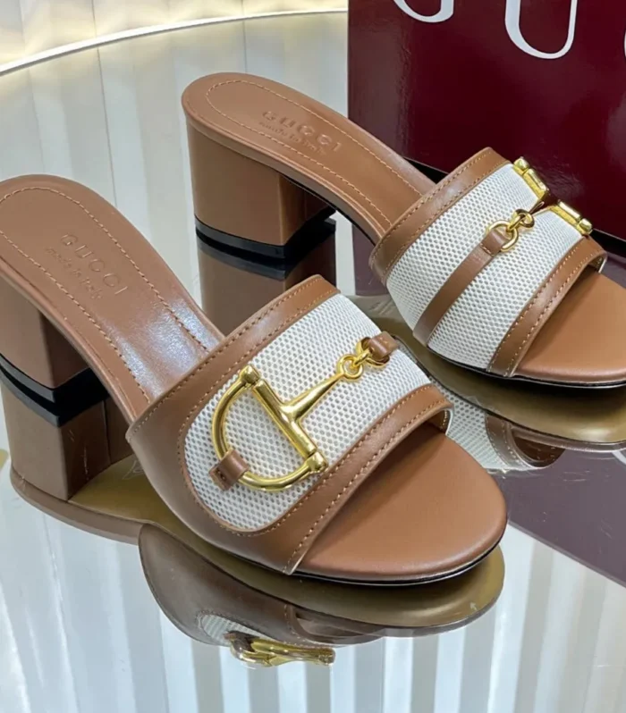 GC 25 Horsebit GG 50mm Sandals Brown Canvas Sheepskin 294666