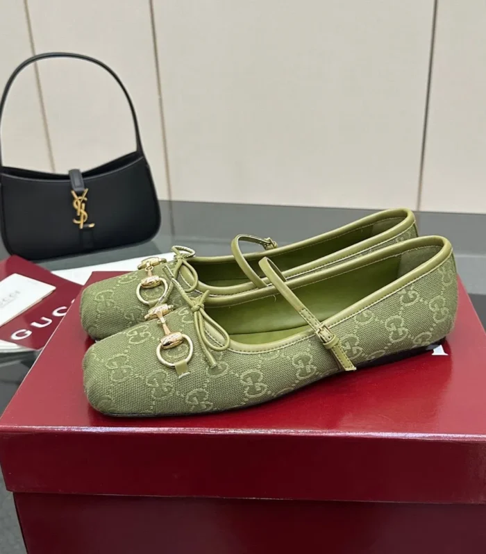 GC 25 Horsebit Ballet Flat Green Monogram Canvas