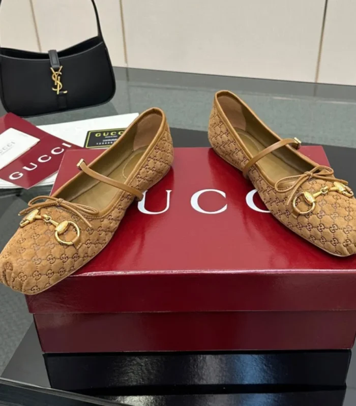 GC 25 Horsebit Ballet Flat Dark Brown Monogram Suede