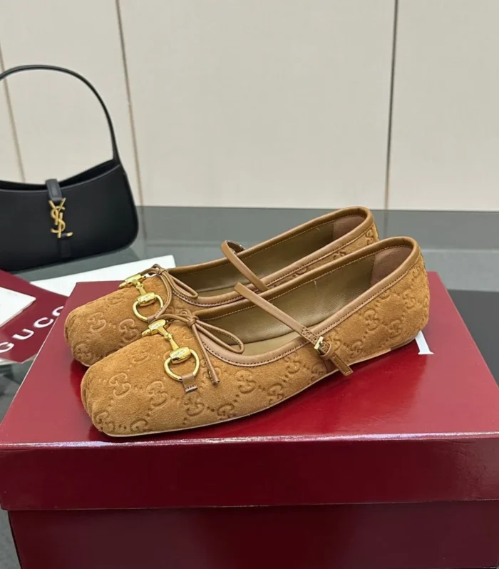 GC 25 Horsebit Ballet Flat Brown Monogram Suede