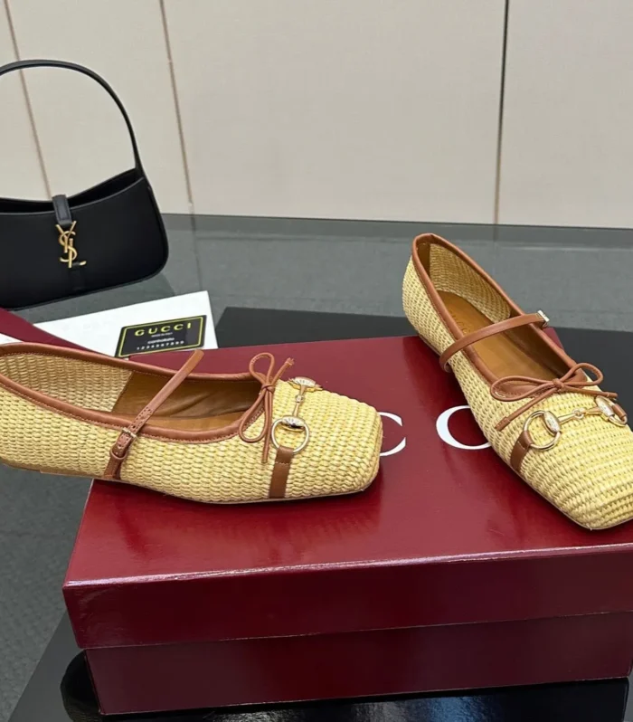 GC 25 Horsebit Ballet Flat Beige Raffia