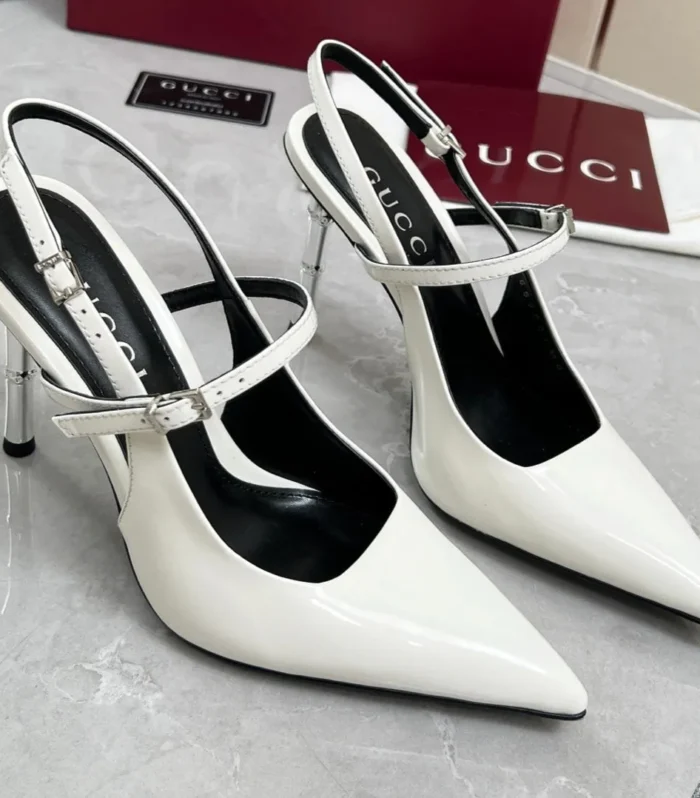 GC 25 Heeled 95mm Slingback Pump White Patent Leather 293867
