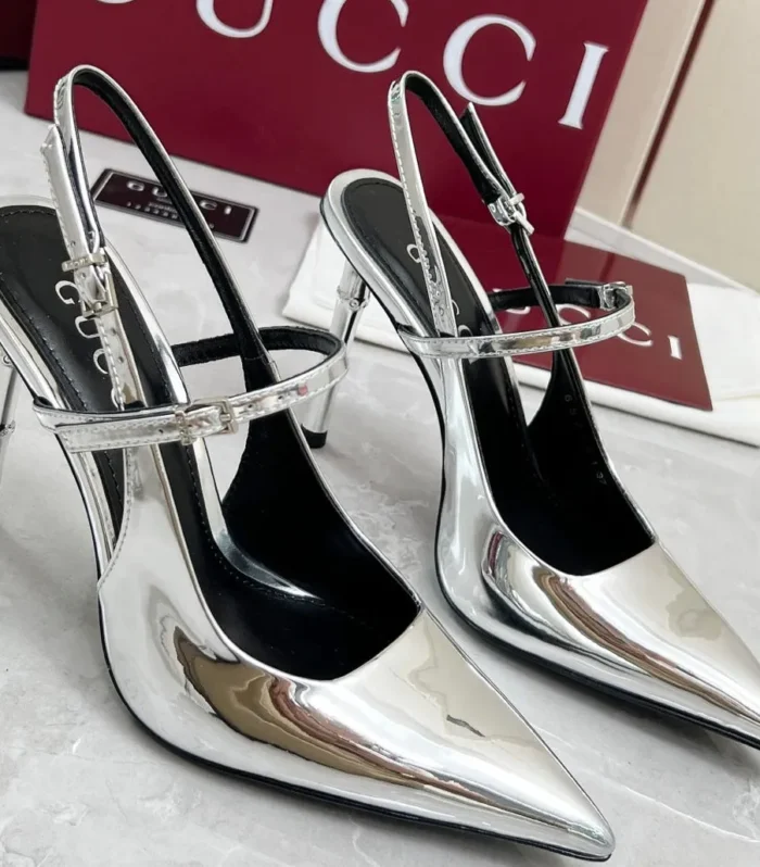 GC 25 Heeled 95mm Slingback Pump Silver Patent Leather 293864