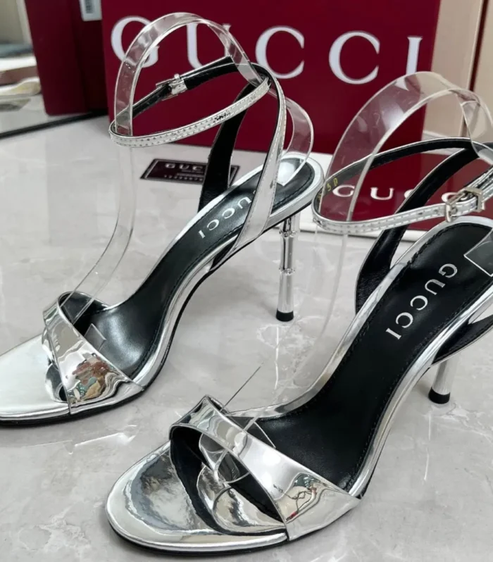 GC 25 Heeled 95mm Sandals Silver Patent Leather 293862