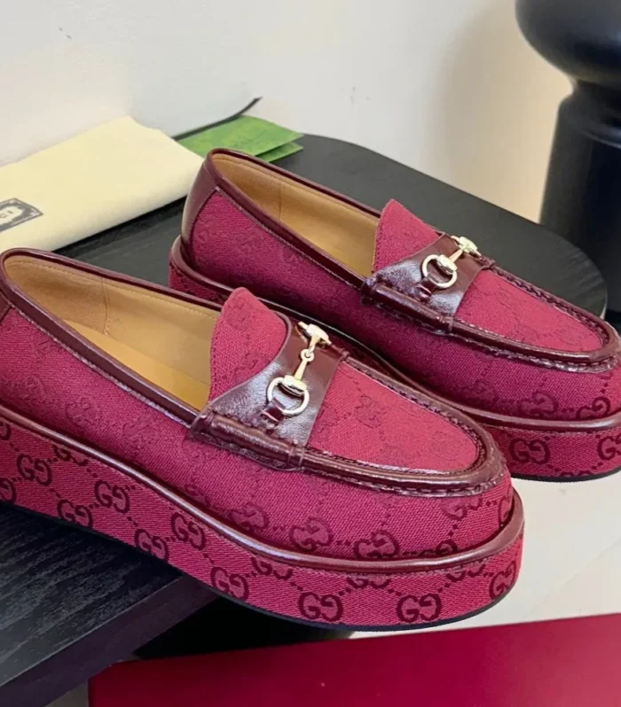 GC 2025 Horsebit Wedge Loafer Red Canvas Cowhide 296842