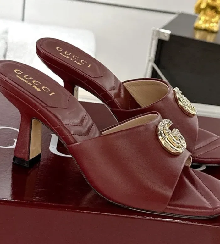 GC 2025 Double G High Heel Sandals Red Sheepskin 292470