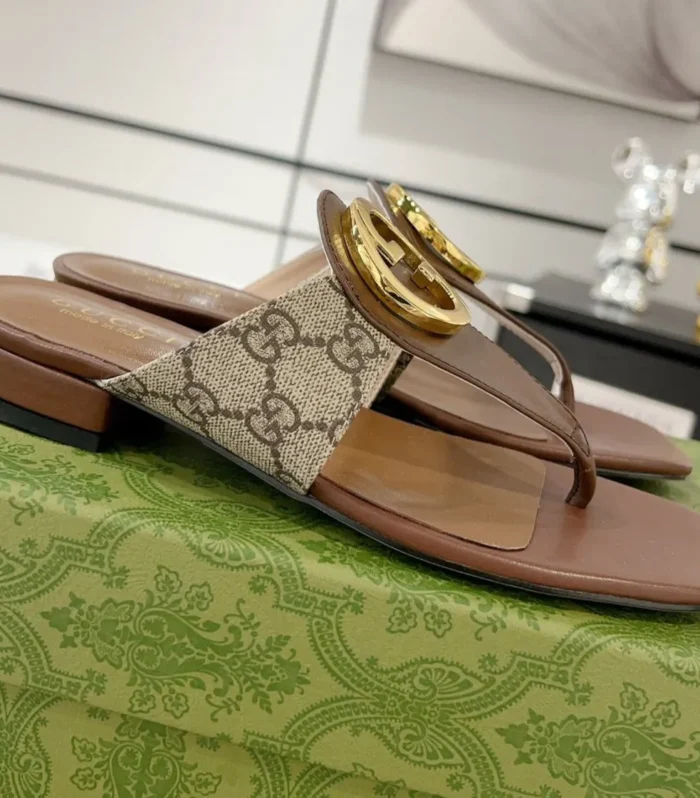 GC 2025 Double G Block Heel Thong Sandals brown Leather 292411