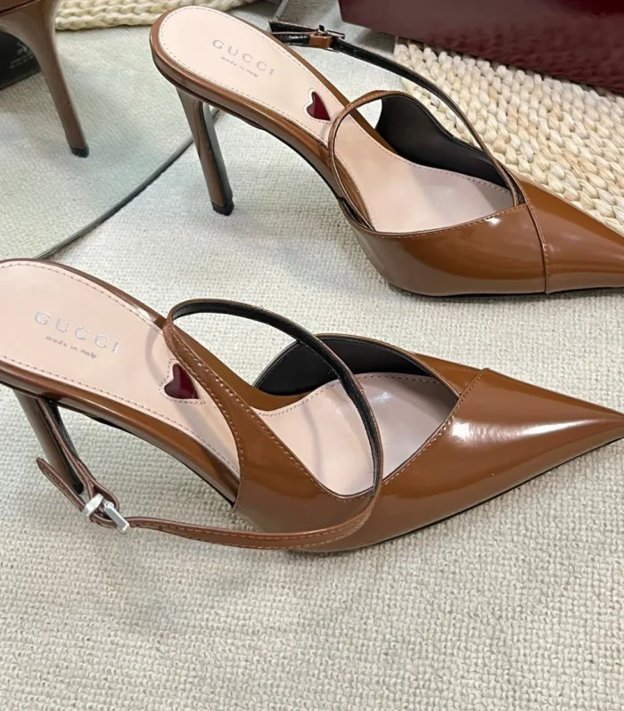 GC 100mm Heeled Slingbacks Brown Sheepskin 294606