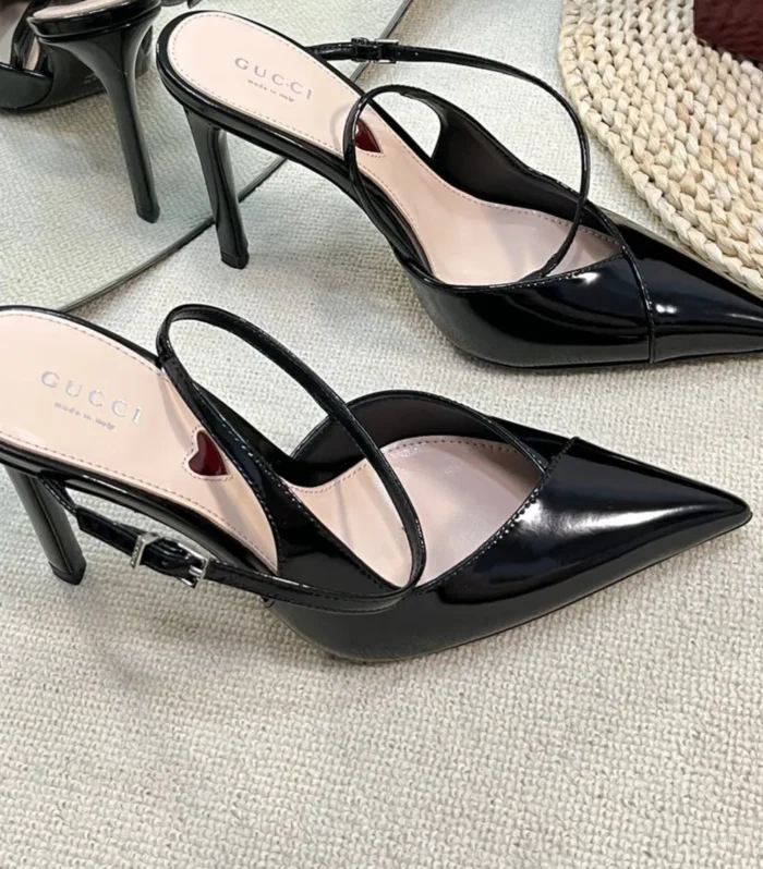 GC 100mm Heeled Slingbacks Black Sheepskin 294608