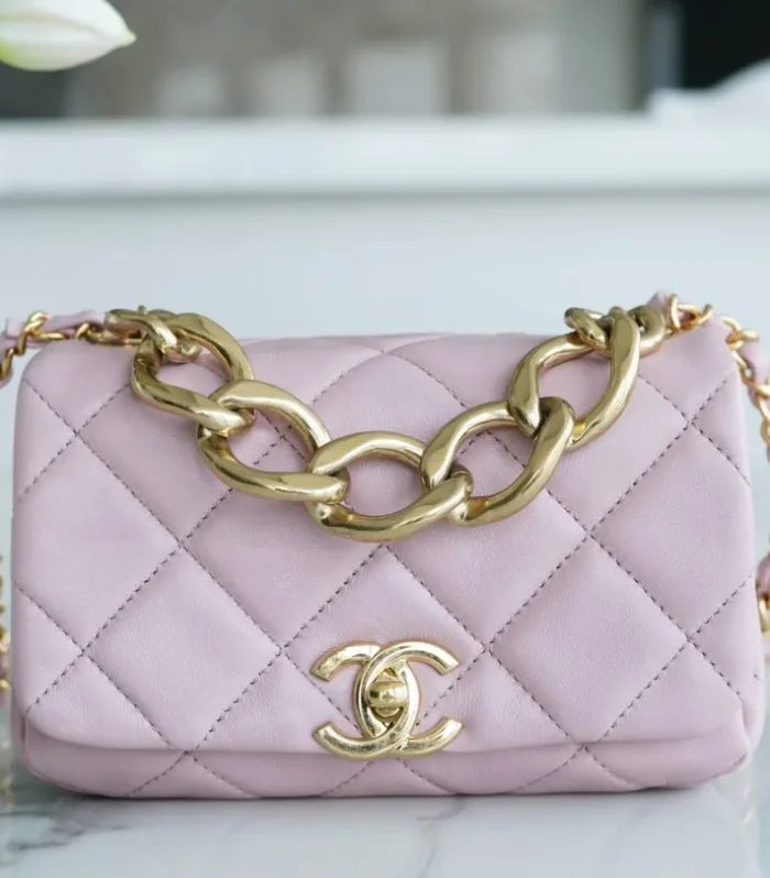 Flap Bag Chunky Chain Pink