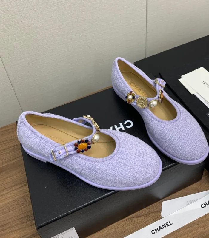 CC MARY JANES VIOLET WOOL TWEED AND FABRIC