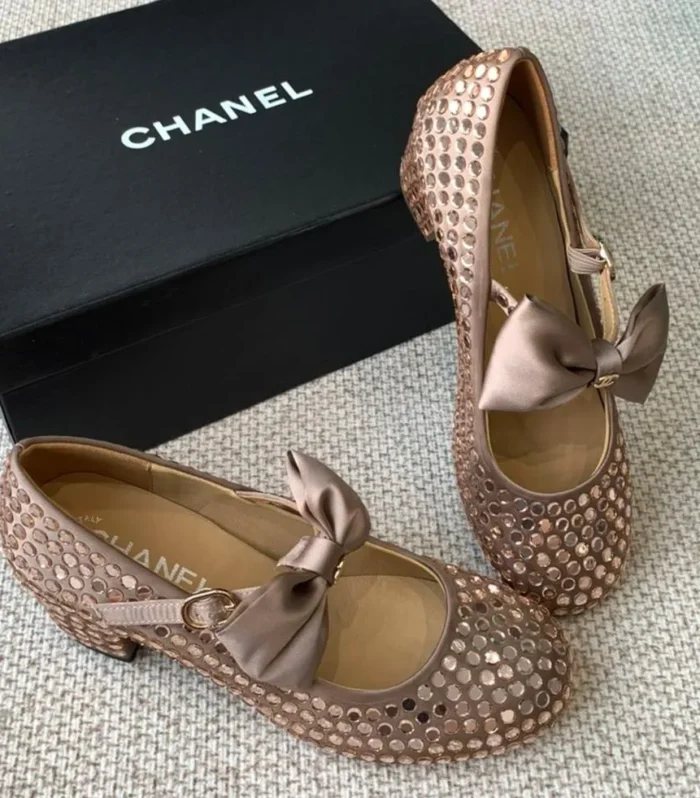 CC MARY JANES SHOES IN COPPER SATIN WITH RHINESTONES