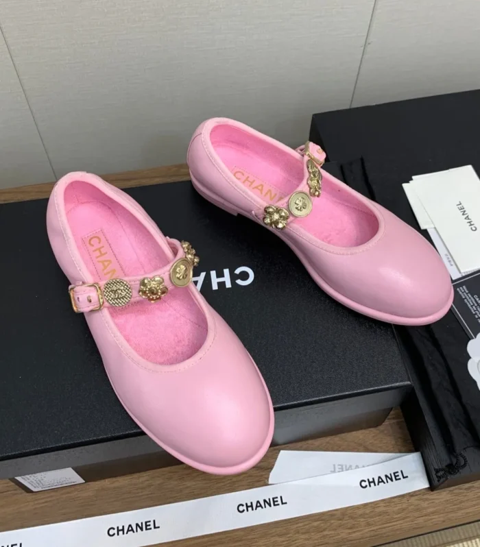 CC MARY JANES PINK CALFSKIN LIGHT GOLD METALIC