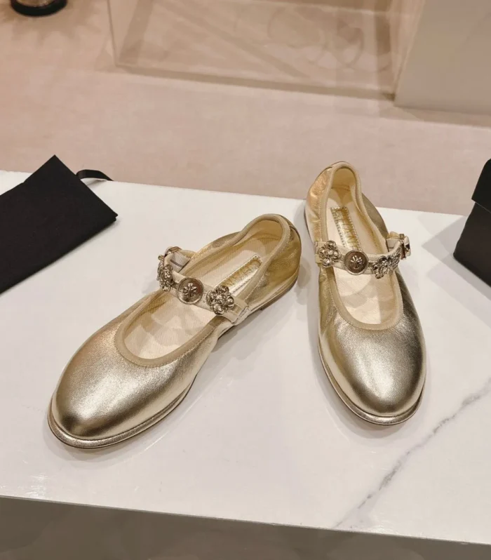 CC MARY JANES GOLD METALIC CALFSKIN LIGHT GOLD METALIC
