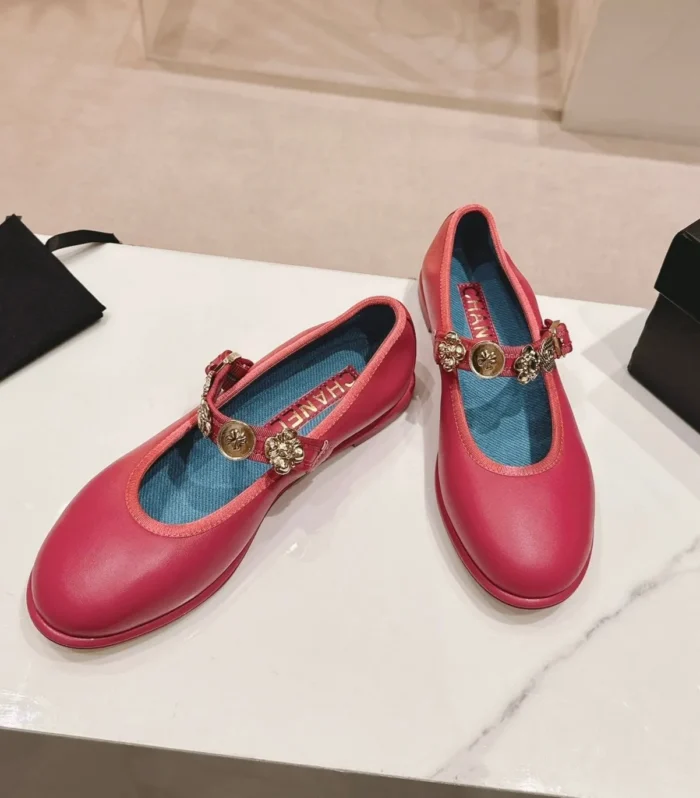 CC MARY JANES DARK RED CALFSKIN LIGHT GOLD METALIC