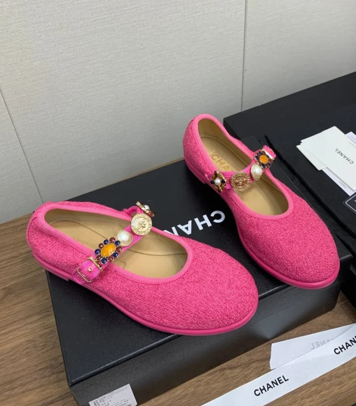 CC MARY JANES DARK PINK WOOL TWEED AND FABRIC