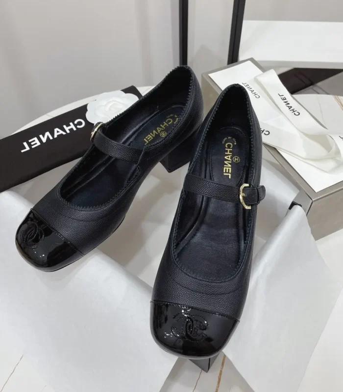 CC MARY JANE BLOCK HEEL BLACK SHEEPSKIN