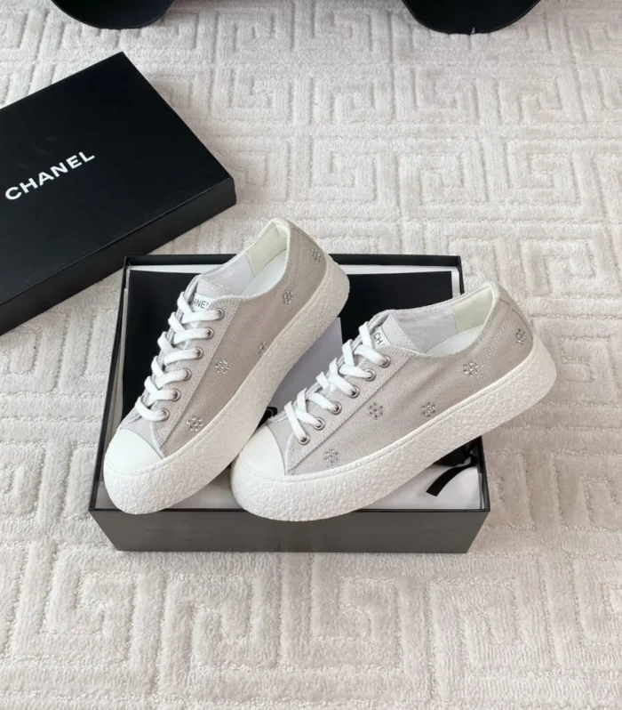 CC Low Sneaker 35mm White Grey Textile Fabric And Lambskin