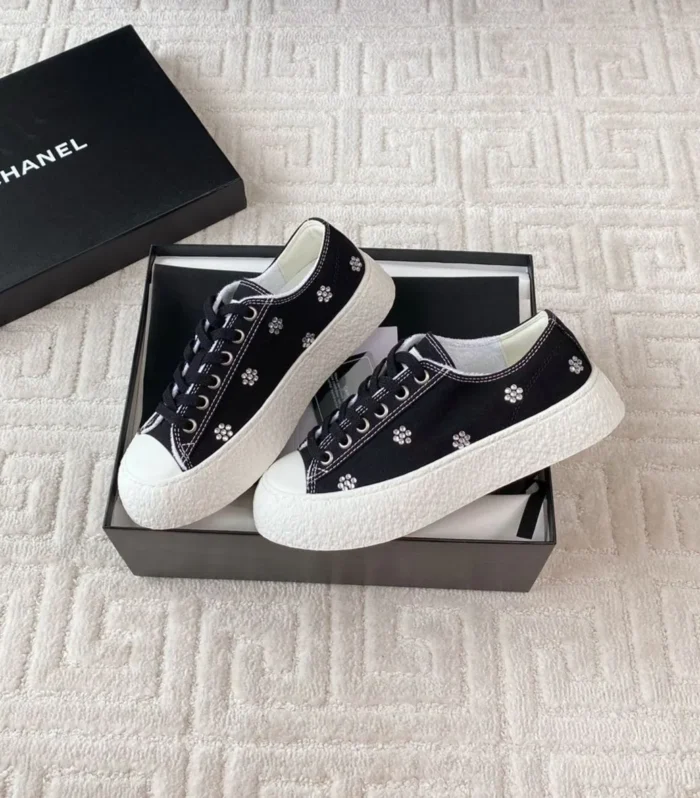 CC Low Sneaker 35mm Black Textile Fabric And Lambskin