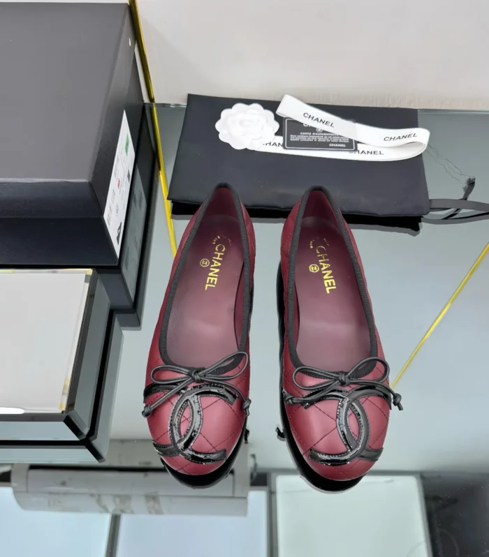 CC Loafers Burgundy Sheepskin Mix Bow 297793