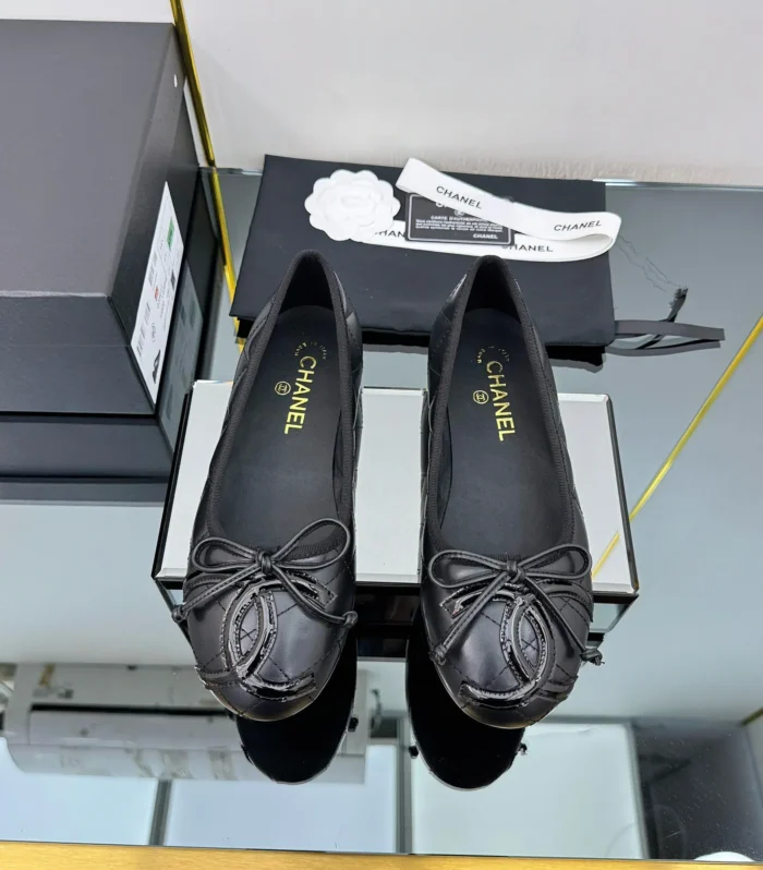 CC Loafers Black Sheepskin Mix Bow 297795