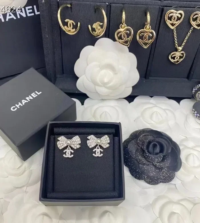 Chanel Bow Rhinestone Earrings