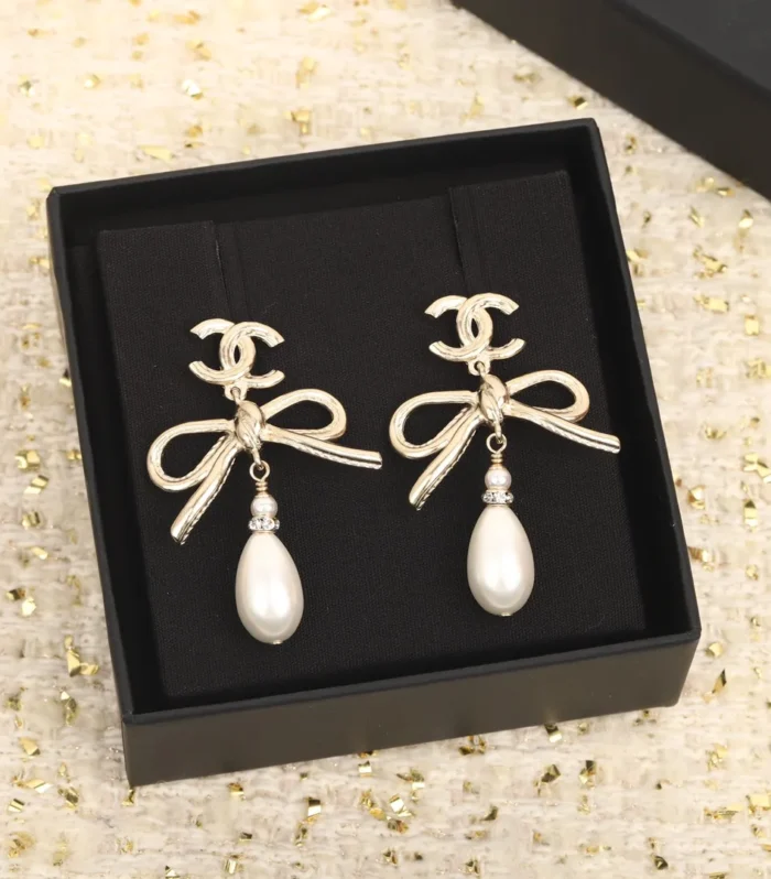Chanel Bow Pearl Earrings