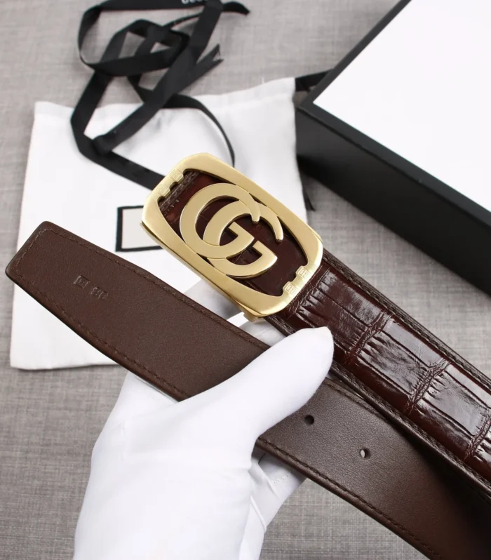 G BELT GOLD BUCKLE CROCODILE POLISHED BROWN  3.8CM