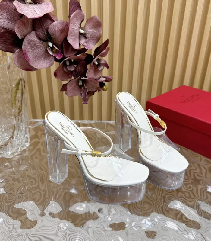 HIGH HEEL SANDAL 14CM IN WHITE CALFSKIN AND TRANSPARENT PVC
