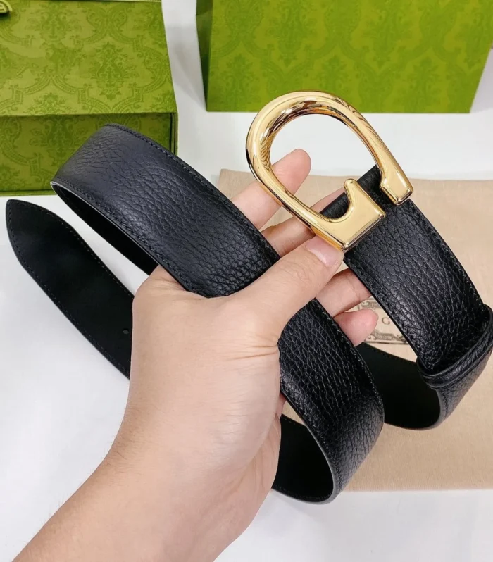G BELT GOLD BUCKLE BLACK LEATHER 4.0CM