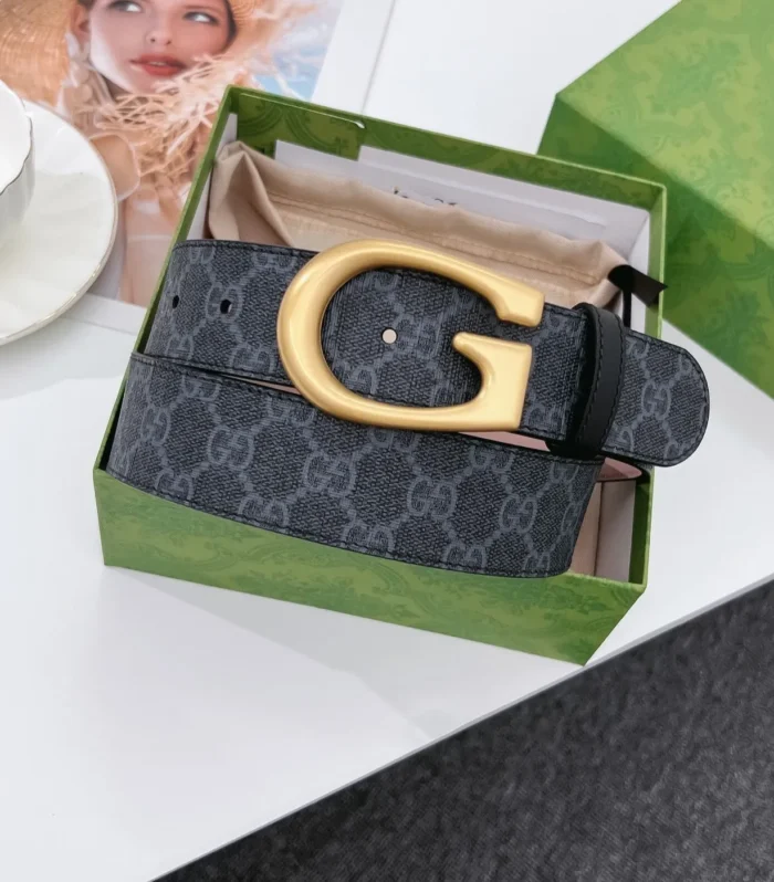 G BELT GOLD BUCKLE BLACK 40MM BEIGE CANVAS