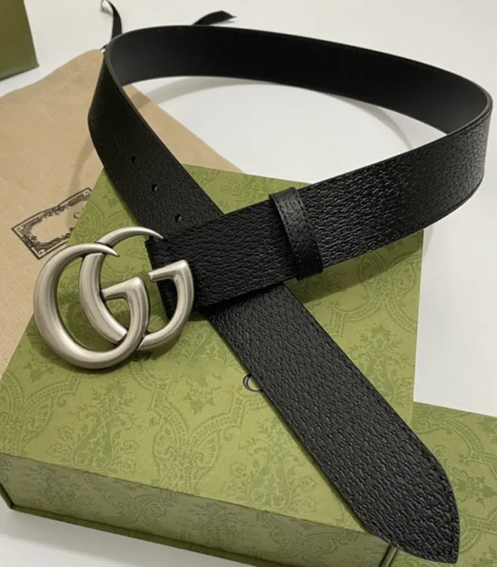 DOUBLE G SILVER BUCKLE 40MM BLACK LEATHER