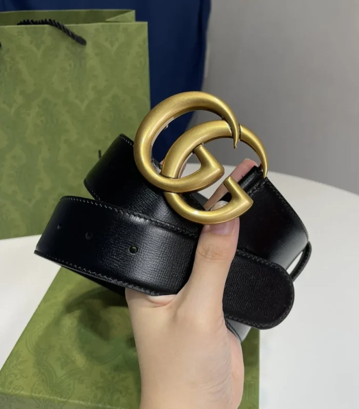 DOUBLE G MARMONT GOLD BUCKLE 40MM BLACK LEATHER