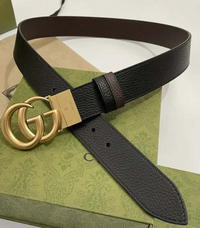 DOUBLE G GOLD BUCKLE 38MM BLACK BROWN LEATHER