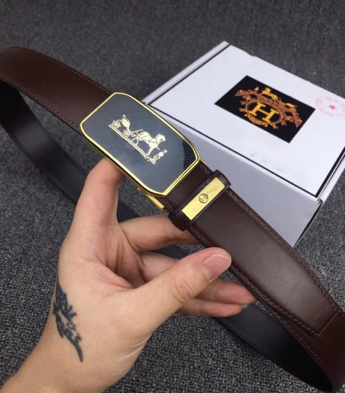 H BELT GOLD BUCKLE 3.5 MM SMOOTH BROWN LEATHER