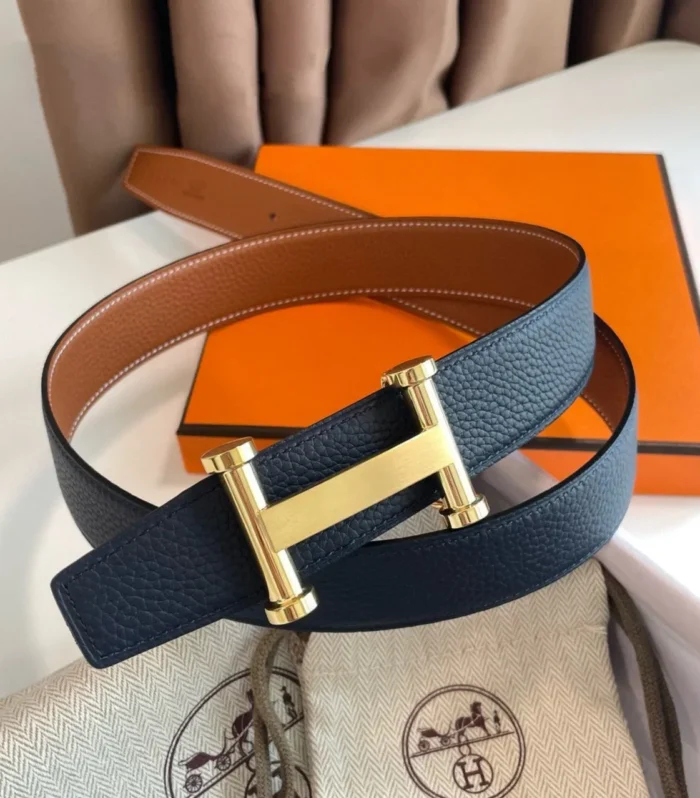 H AGORA BELT 32MM DARK BLUE BROWN LEATHER