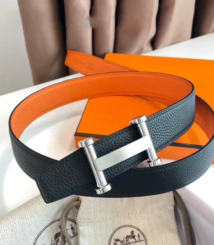 H AGORA BELT 32MM BLACK ORANGE LEATHER