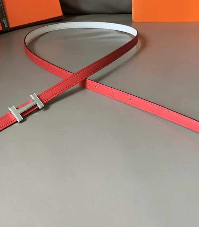 FOCUS BELT SILVER BUCKLE RED AND WHITE REVERSIBLE LEATHER 1.3CM