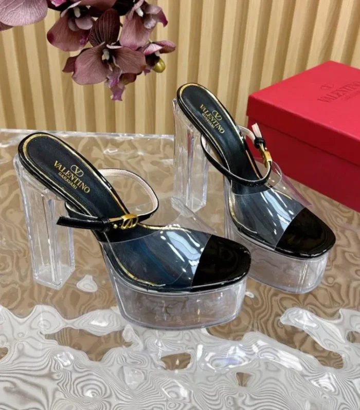 HIGH HEEL SANDAL 14CM IN BLACK CALFSKIN AND TRANSPARENT PVC